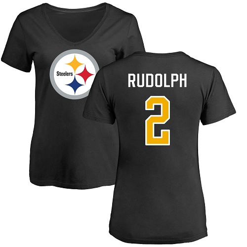 Women Pittsburgh Steelers Football #2 Black Mason Rudolph Name and Number Logo Slim Fit Nike NFL T Shirt